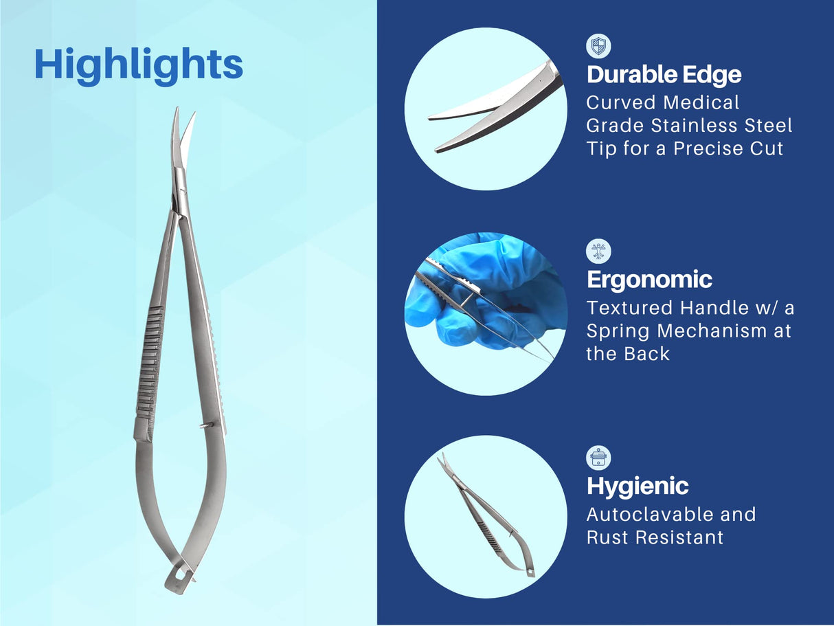 ARTMAN INSTRUMENTS Micro Castroviejo Scissors 5.5" Curved – Set of 3, Micro Stitch & Thread Cutting, Embroidery, Spring Action, Extra Sharp, Squeezable Surgical Scissors for Dental, ENT Artman Instruments