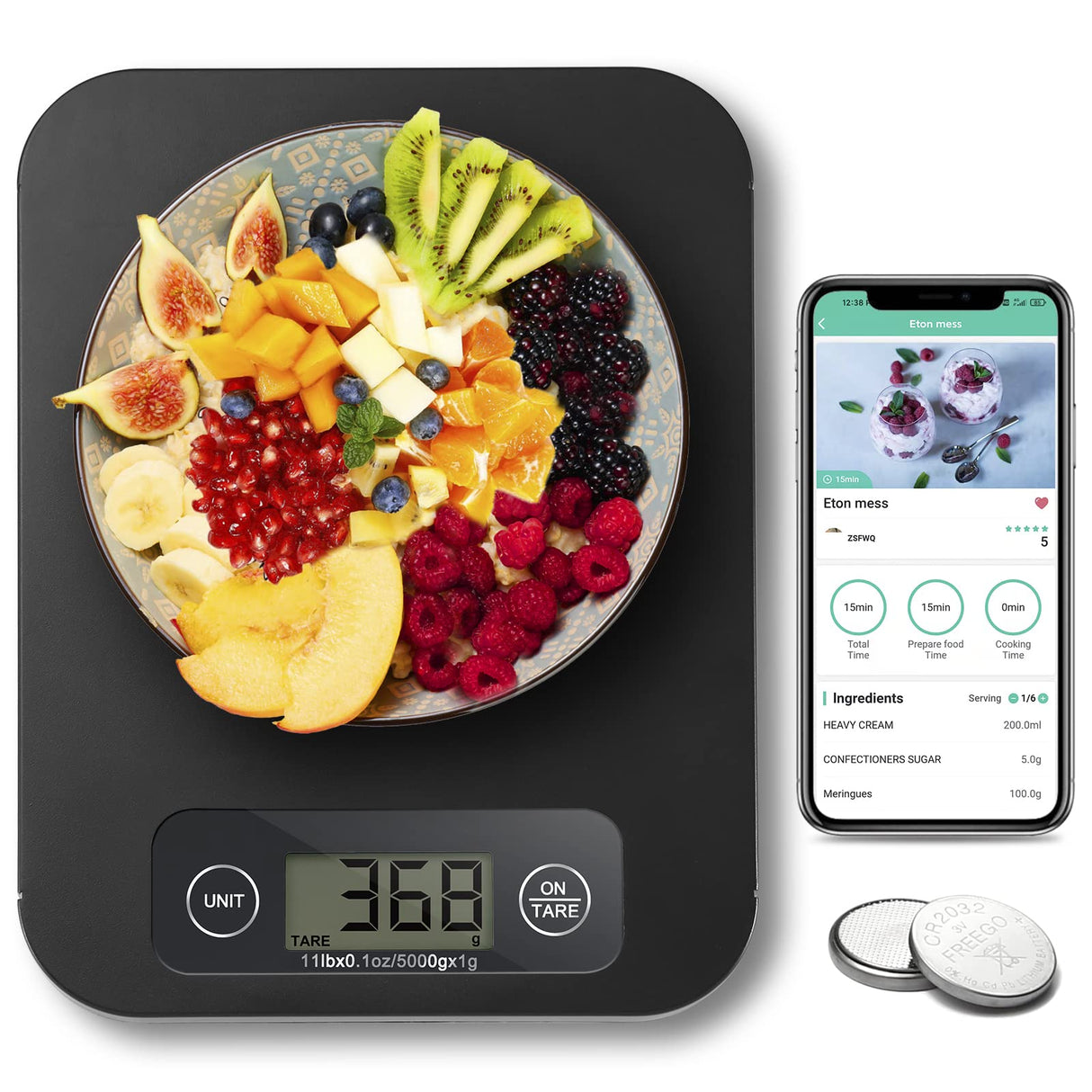 URAMAZ Smart Digital Food Scale for Weight Loss, Kitchen Food Scale Grams and Ounces with Nutritional Calculator, Food Weight Scale for Diet, Keto, Macro, Calorie, Cooking, Meal Prep 0.1oz/11lb URAMAZ
