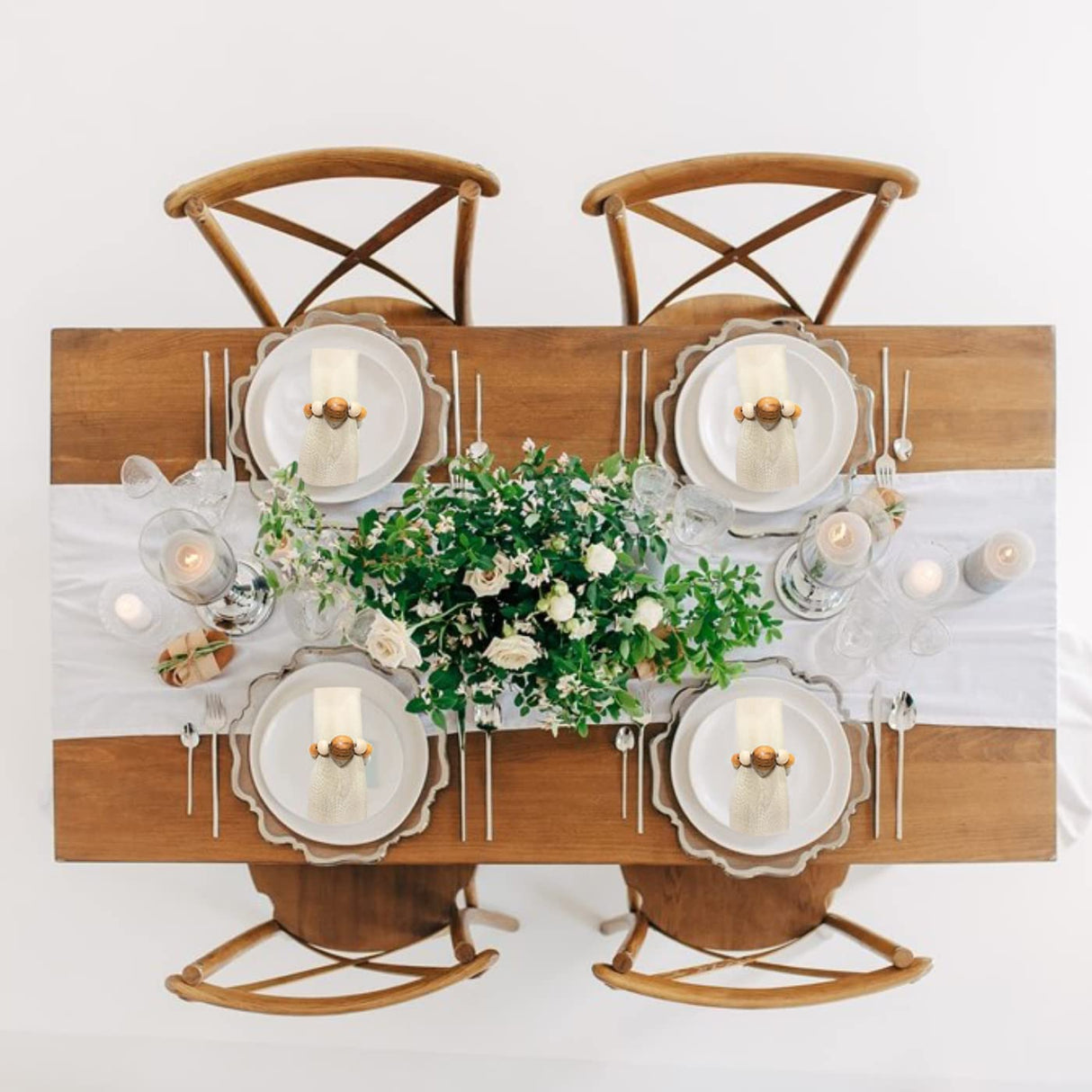 Napkin Rings Set of 6 - Wooden Beads Napkin Rings | Rustic Wooden Napkin Ring Holder for Table Decoration Handmade LEBEJUA Napkin Ring with Wood Beads & Jute Twine - Farmhouse Napkin Rings Boho Style LEBEJUA