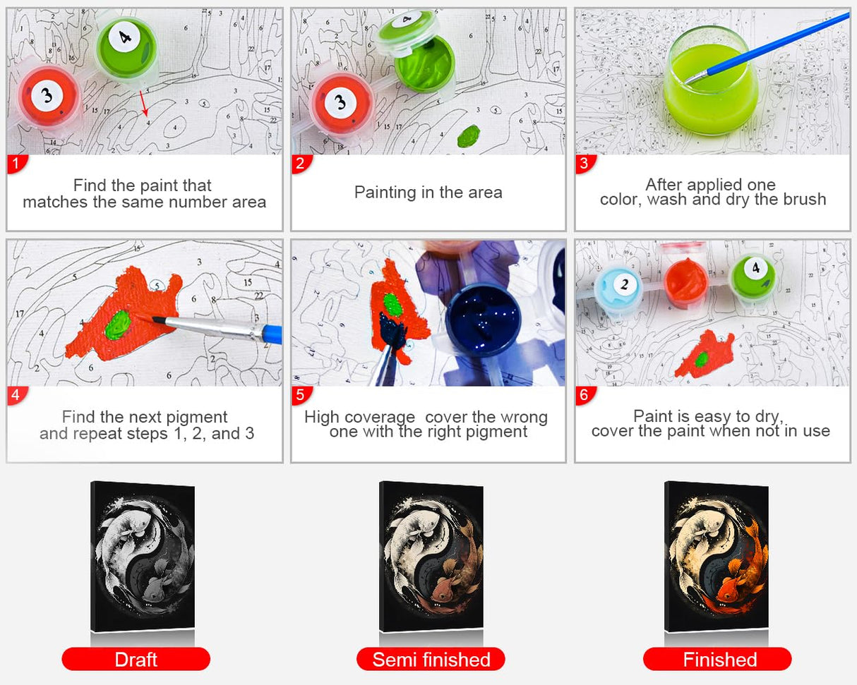 TUMOVO Paint by Numbers for Adults Beginner, Yin Yang Symbol with Koi Fish Paint by Numbers Kid Paint by Number Kits DIY Acrylic Painting Kits Paint by Numbers for Kids Beginner, 16 x20 Inch TUMOVO