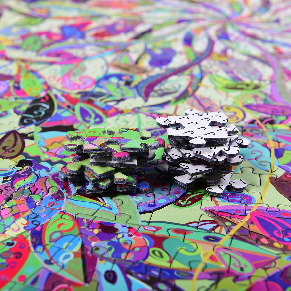 Bgraamiens Puzzle-Magic Tree of Life -1000 Pieces Colorful Leaves Round Mandala Puzzle Color Challenge Jigsaw Puzzles Bgraamiens