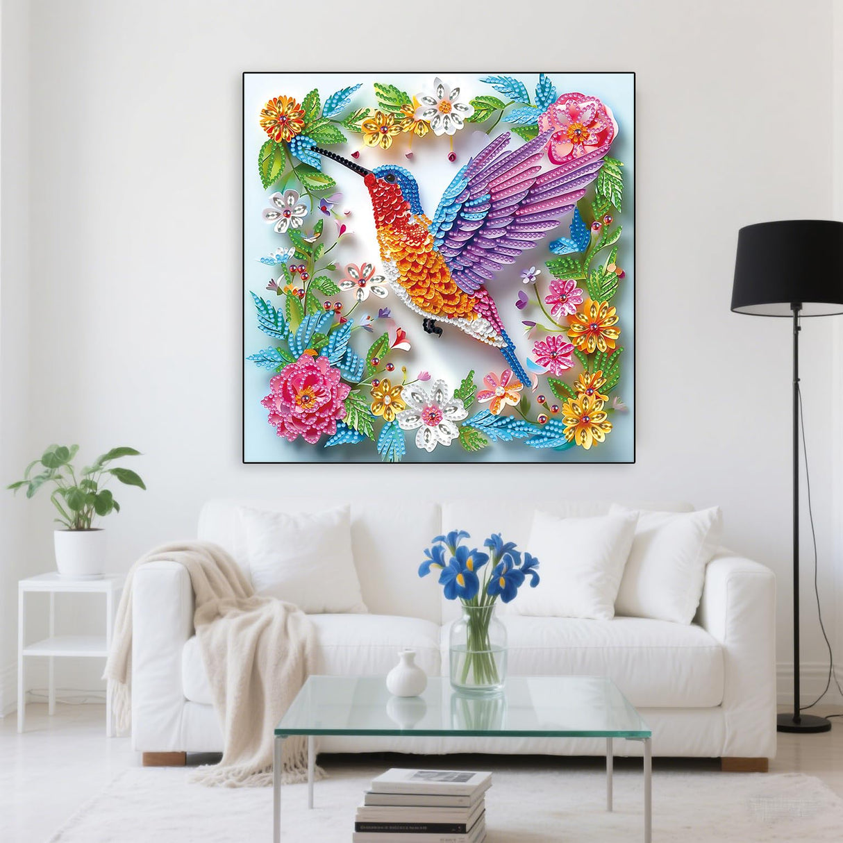 Hummingbird Special Shape Diamond Art Kits for Beginners,5D Small Diamond Painting Kits for Adults DIY Flowers Diamonds Dots Painting with Crystals Rhinestones Gem Art and Crafts 11.8 X 11.8inch Paintcolor