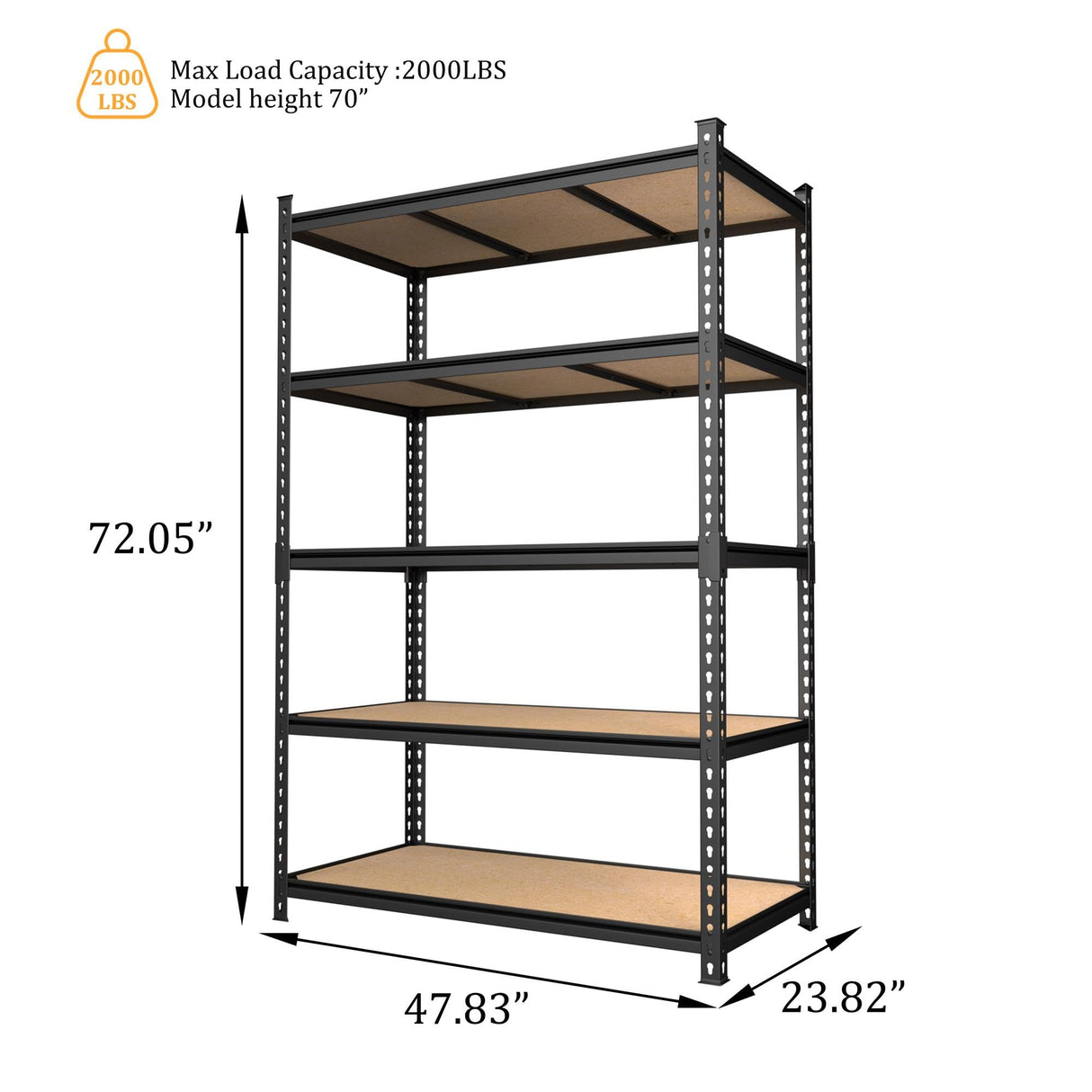 MUPATER 48" W x 24" D x 72" H Metal Storage Shelves, 5 Tier Shelves and Adjustable Shelves, Garage Shelving Unit, Standing Utility Shelf Racks for Pantry Warehouse Kitchen MUPATER