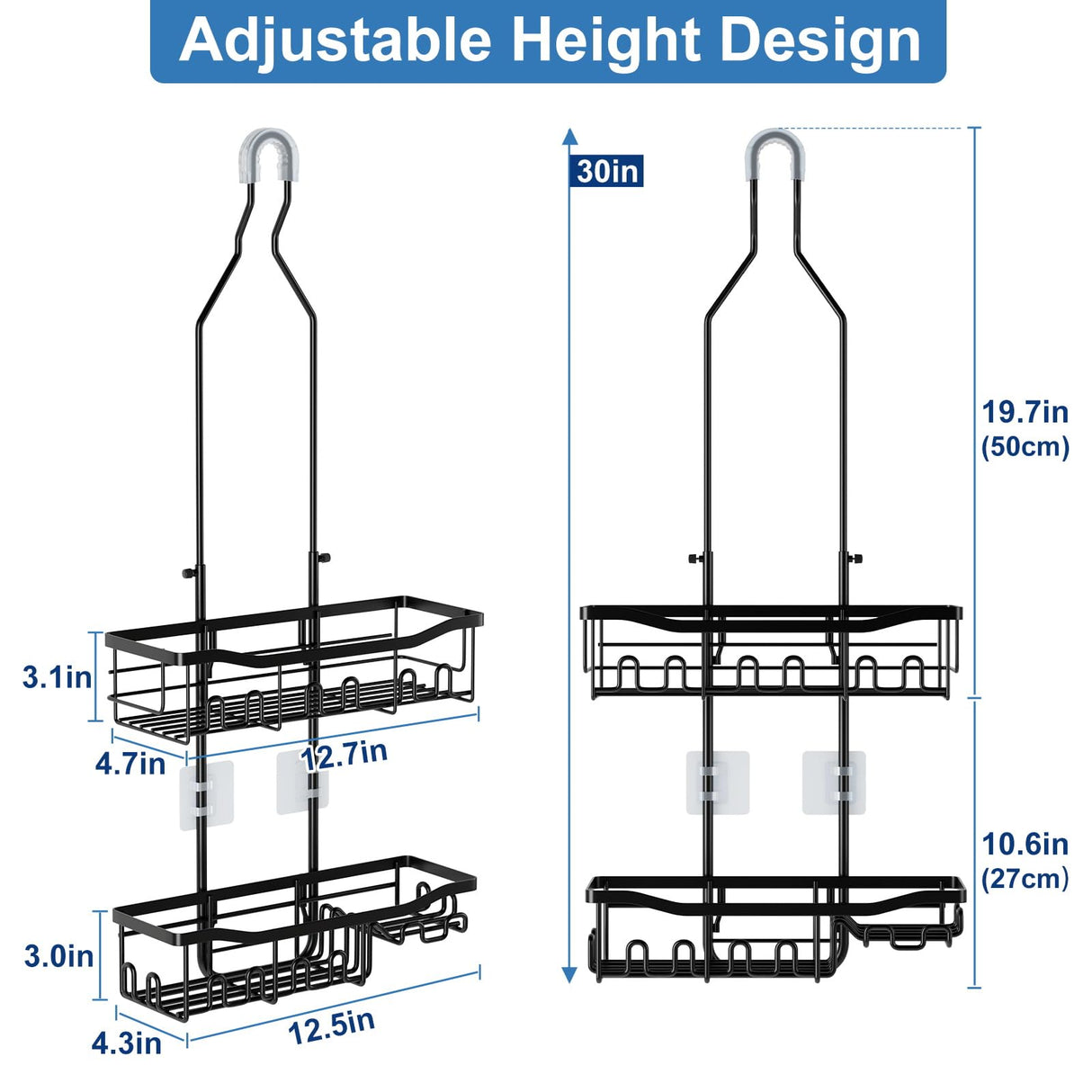 Joqixon Shower Caddy, Upgraded Extended Length Shower Caddy Over Showerhead No Blocking to Shower Head, Rustproof Shower Organizer with Hooks Shampoo Soap Holder, Bathroom Large Hanging Shower Caddy Joqixon