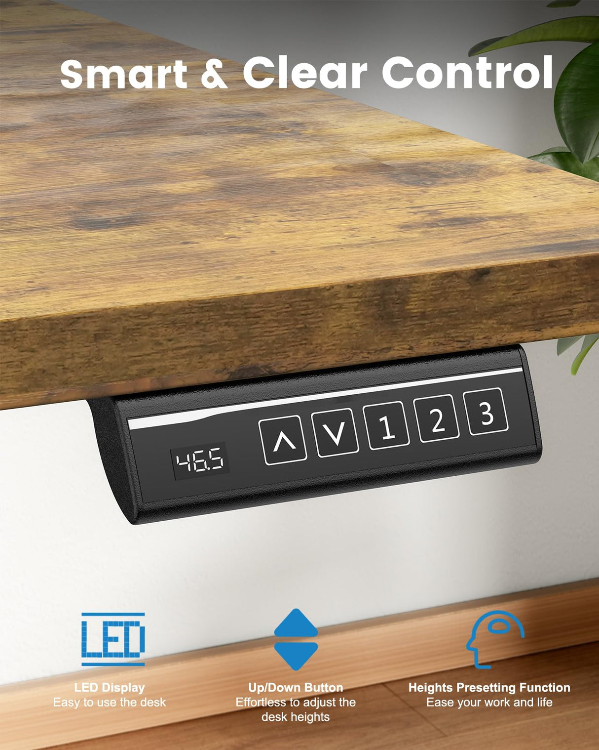 Zelimon Sit Stand Desk Adjustable Height 48"× 24" Memory Computer Stand Up Desk for Home Office Study Table with Hook, Rustic Brown Zelimon