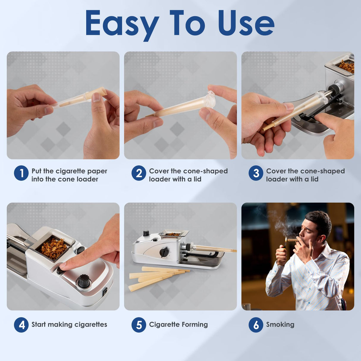 Electric Cigarette Rolling Machine, Automatic Cones Loader, Mini Portable Pre Rolled Cones Filling Maker, Automatic Roller, 308D Silver ASKJHKD