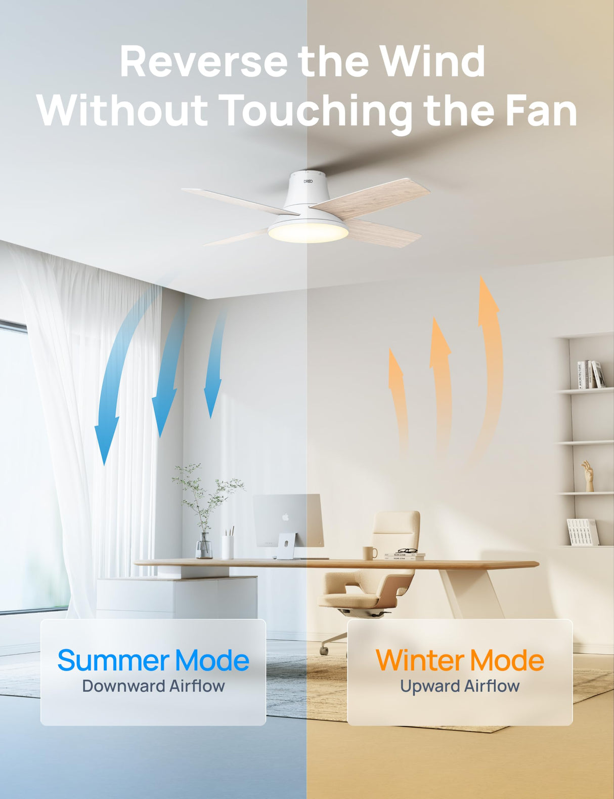 Dreo Ceiling Fans with Lights and Remote Control, 44 inch Low Profile Ceiling Fan, Flush Mount, Reversible, 5 CCT, 6-Level Dimmable, 6 Speeds Ceiling Fan for Bedroom, Quiet, Easy to Install, Timer Dreo