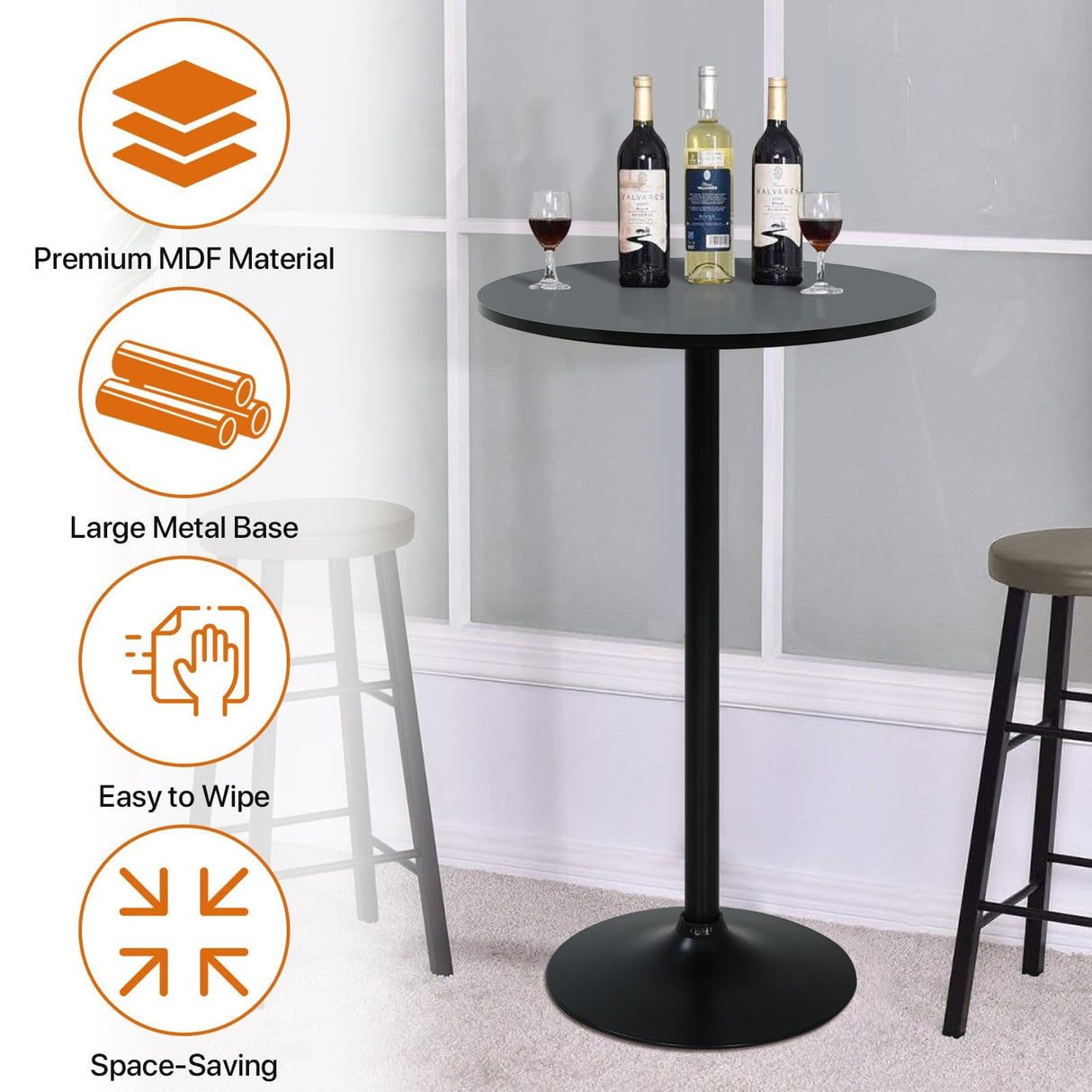40-Inch High Top Round Bar Table with Metal Base - Sturdy Small Bistro Drink Table for Home & Kitchen Spaces BORGEBY