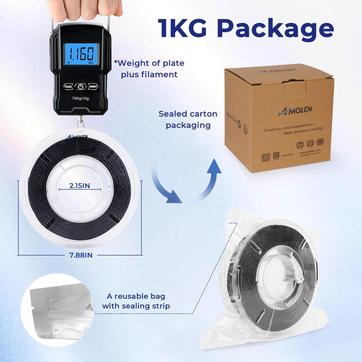 AMOLEN 3D Printer Filament, Flexible TPU Filament Bundle, 1.75mm TPU Filament Multicolor, Soft Filaments of High Elasticity, Supports High Speed, 200gX4 Spools(Black/White/Red/Blue) AMOLEN