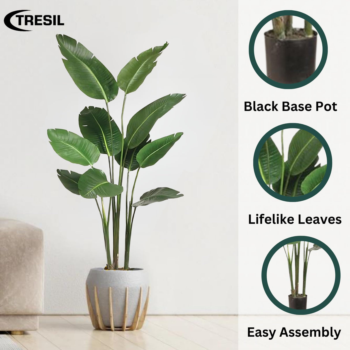 One 5 Foot Artificial Bird of Paradise Palm Tree Potted Plant by TRESIL Bagari Store