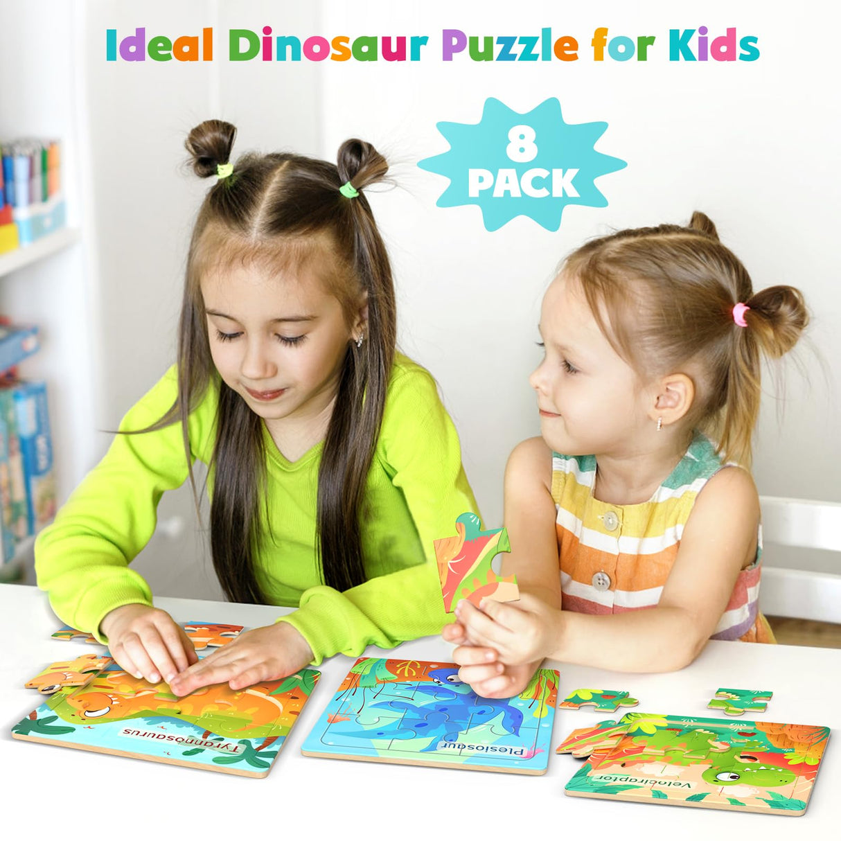Zeoddler Wooden Puzzles for Toddlers, 8 Pack Dinosaur Jigsaw Puzzles for Kids3-5, 9 Pieces Preschool Learning Activities, Learning & Educational Puzzles, Gift for Boys, Girls Zeoddler