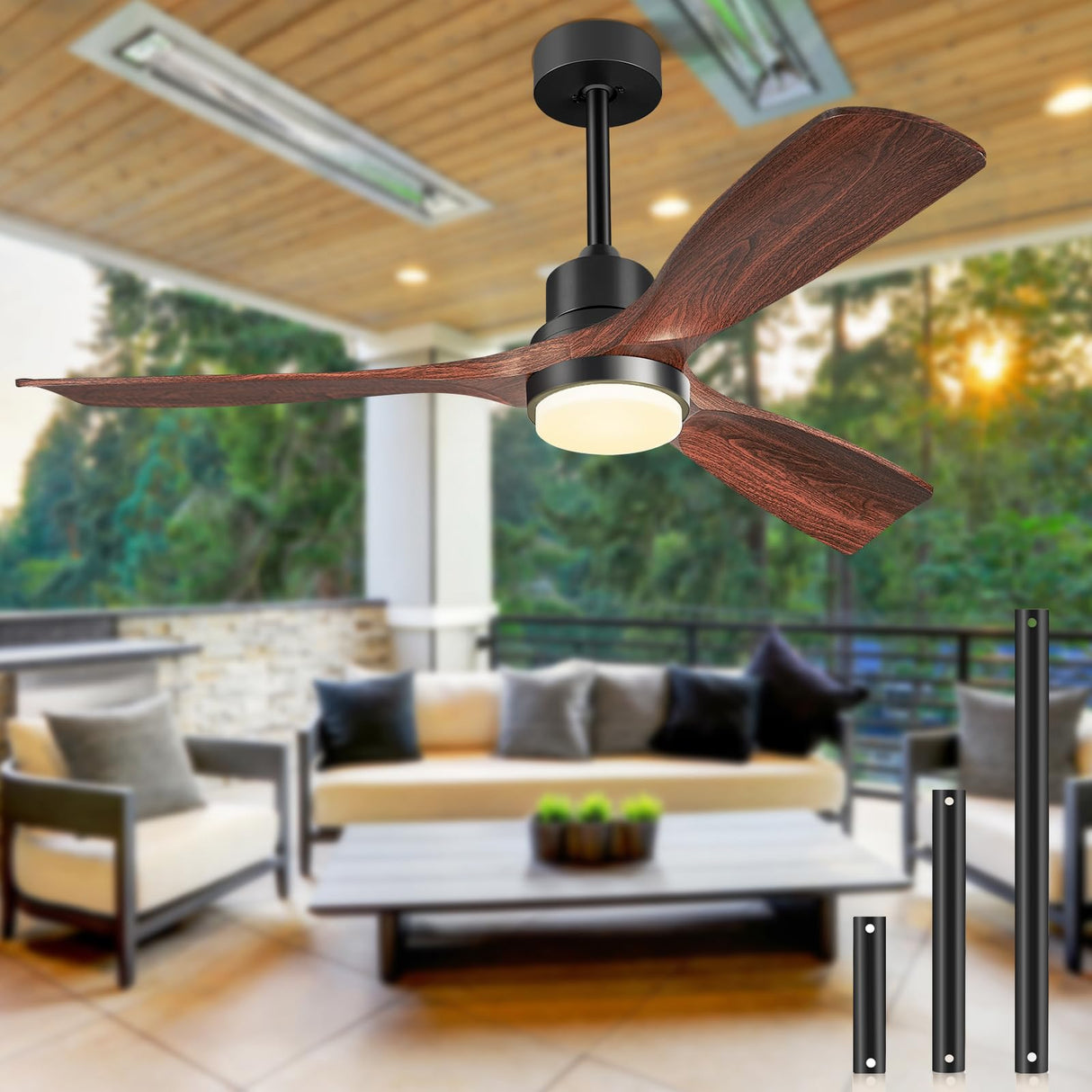 Forrovenco Ceiling Fans with Lights and Remote, 52 Inch Outdoor Ceiling Fan for Patios with Light 3 Downrods, 3 Blades Modern Ceiling Fan Noiseless Reversible DC Motor, Wood Fan for Farmhouse Forrovenco