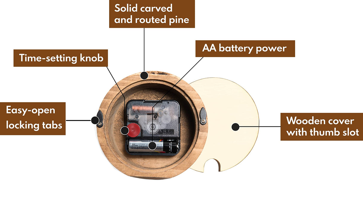 Driini Wooden Analog Desktop Clock – 4.3 in. Decorative Pinewood Clock, No-Tick Design – Easy to Read Silent Sweep Mantle Clock – Quiet Tabletop Clocks with Wood Body, Hands, & Battery Cover; Dark Driini