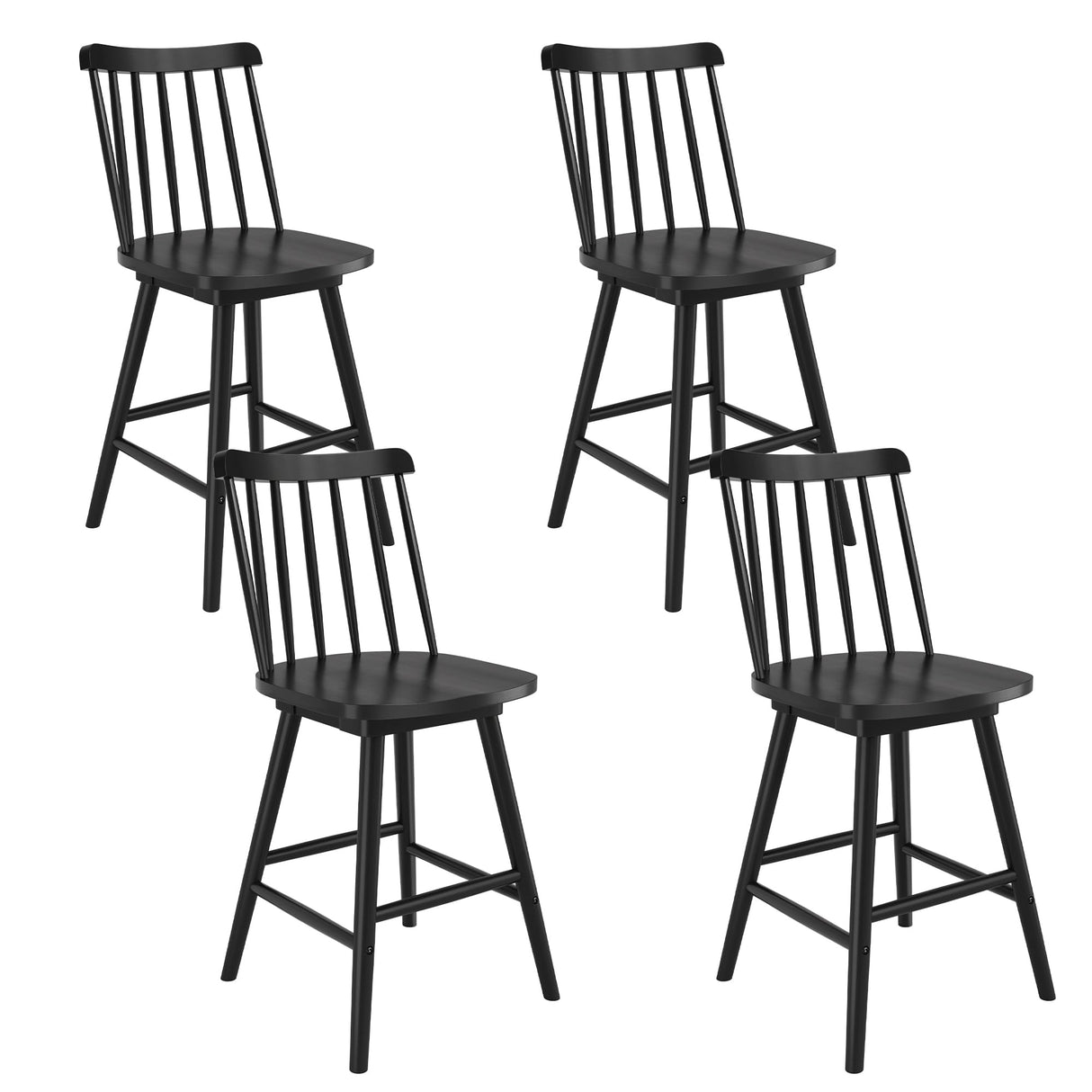 LUE BONA 360° Swivel Bar Stools Set of 4, Black Windsor Barstools, Counter Height Barstool with Spindle Back, 24 inch Farmhouse Wooden Counter Stools for Kitchen Island, Pub, Bistro, Cafe LUE BONA