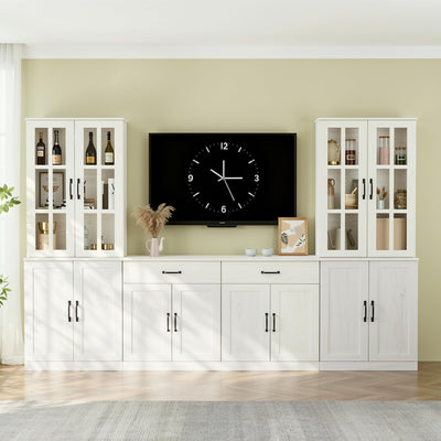 VOWNER 95" TV Stand for TVs up to 75", 4-Piece TV Hutch with Cabinets, Entertainment Center with Bookshelves, Modular TV Console for Living Room, 2D+2F (White)