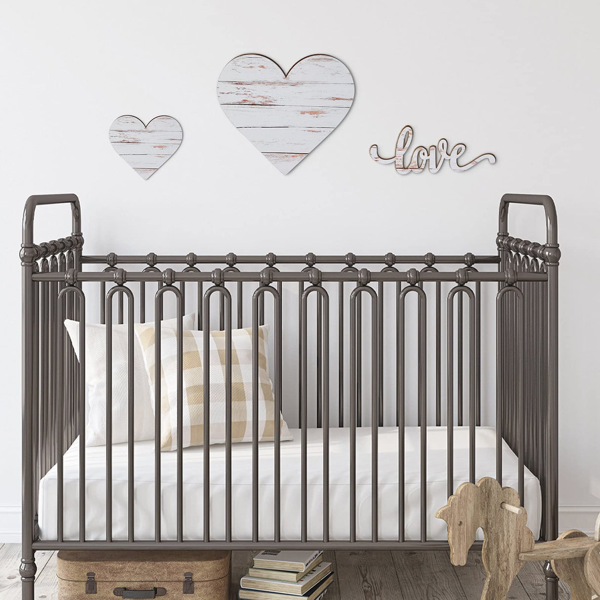 Chitidr 3 Pieces Heart Shaped Wood Sign Heart-Shaped Wooden Wall Sign Wood Heart Wall Decor Rustic Hanging Sign Wooden Heart Plaque for Home Farmhouse Living Room Bedroom (White) Chitidr