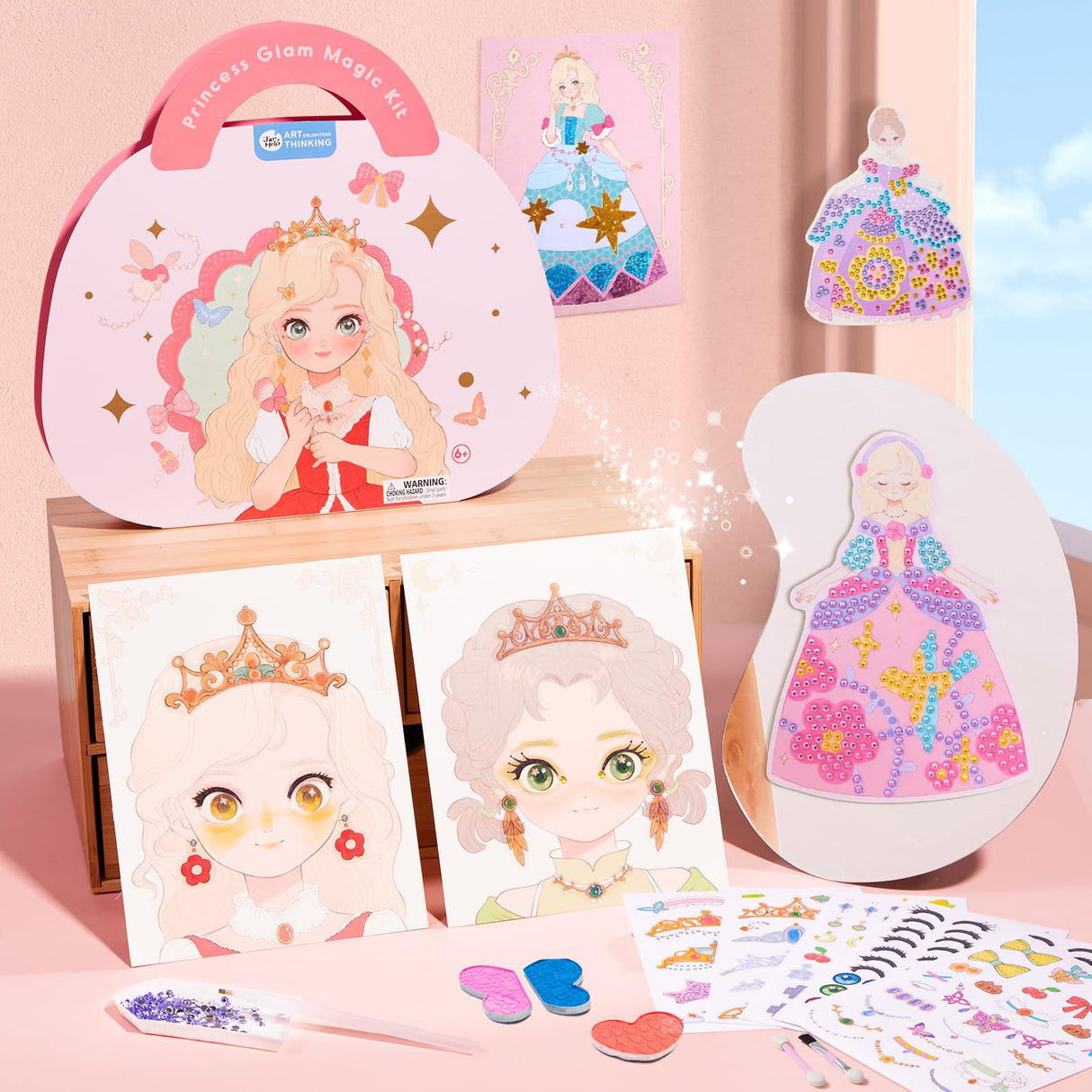 4 in 1 Princess Art Craft Kits, Foil Crafts Art Fun & Gem Painting, Makeup Diamond DIY Activity, Dress Up Sticker Books,Travel Toys, Ideal Toys for Girls Ages 6 7 8+ Years Old Jar Melo