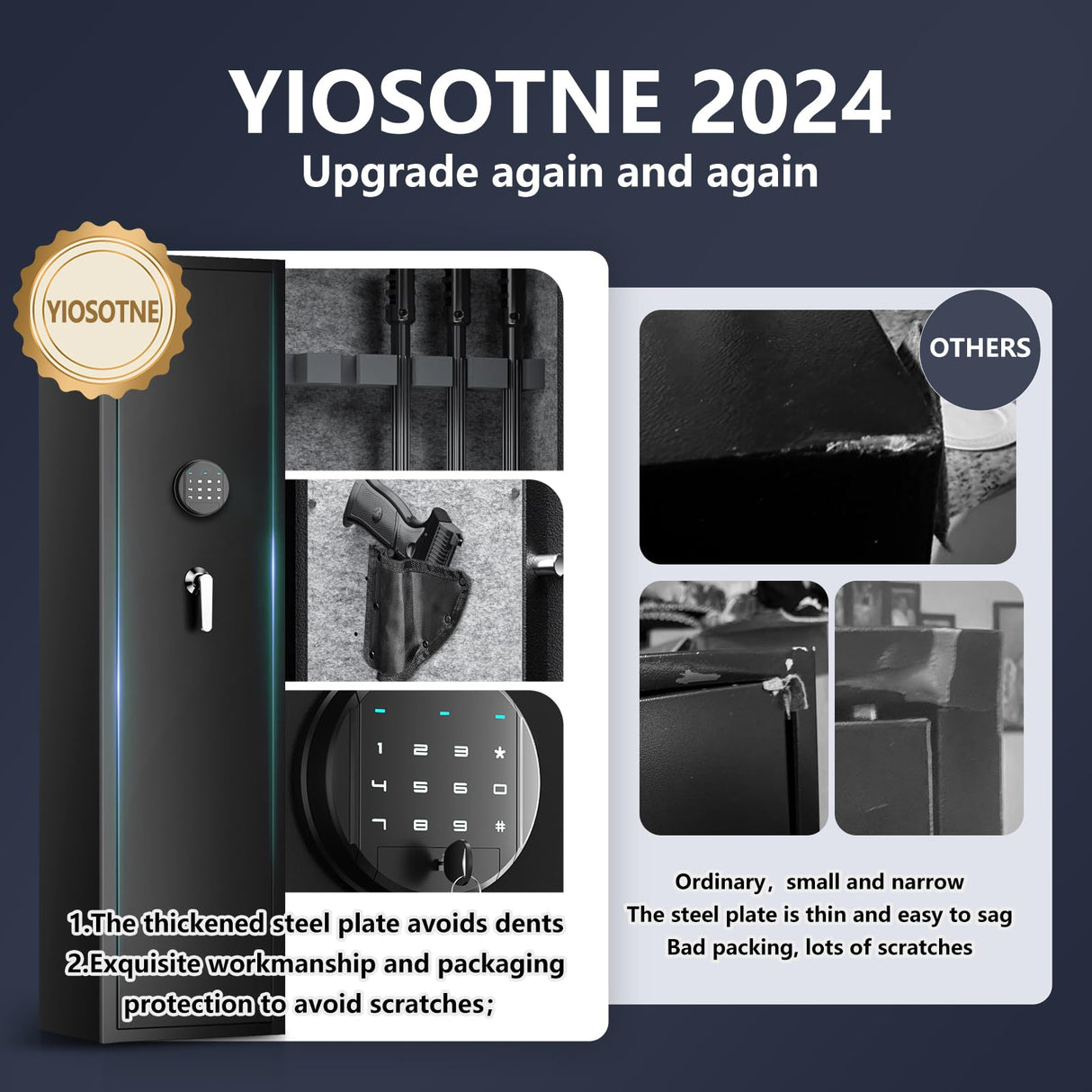 Yiosotne 3-5 Digital Large Rifle Safe for Home Rifle and Pistols,Long Gun Safe for Rifle and Shotguns,Quick Access Gun Cabinets with 3 Pistol Poushes,Gun Safes with LED &Dual Alarm Yiosotne