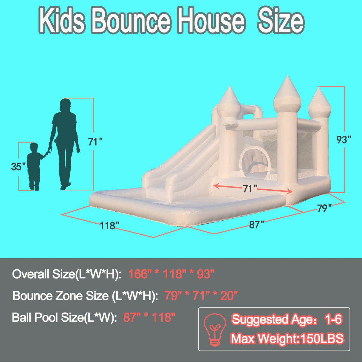 13.5ft * 9.5ft White Bounce House with Ball Pit and Blower, White Bounce House Castle for Kids Birthday Parties, Events Felizhus