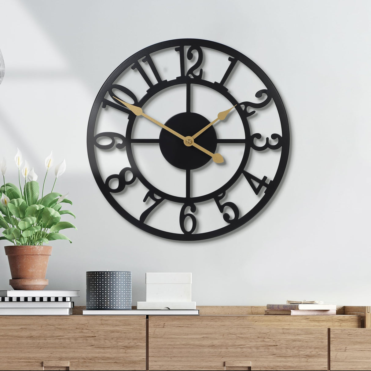 Jassurance Wall Clock Battery Operated,Silent Non Ticking Modern Rustic Metal Small Clocks for Living Room/Bedroom/Office/Kitchen/Farmhouse Home Decor-12IN(Arabic Number-Black) Jassurance