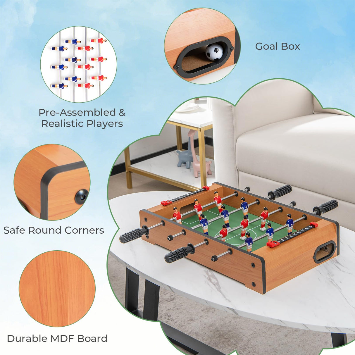 Giantex 20" Foosball Table, Easily Assemble Wooden Mini Foosball Table Top w/Footballs, Soccer Table for Arcades, Game Room, Bars, Parties, Family Night Giantex