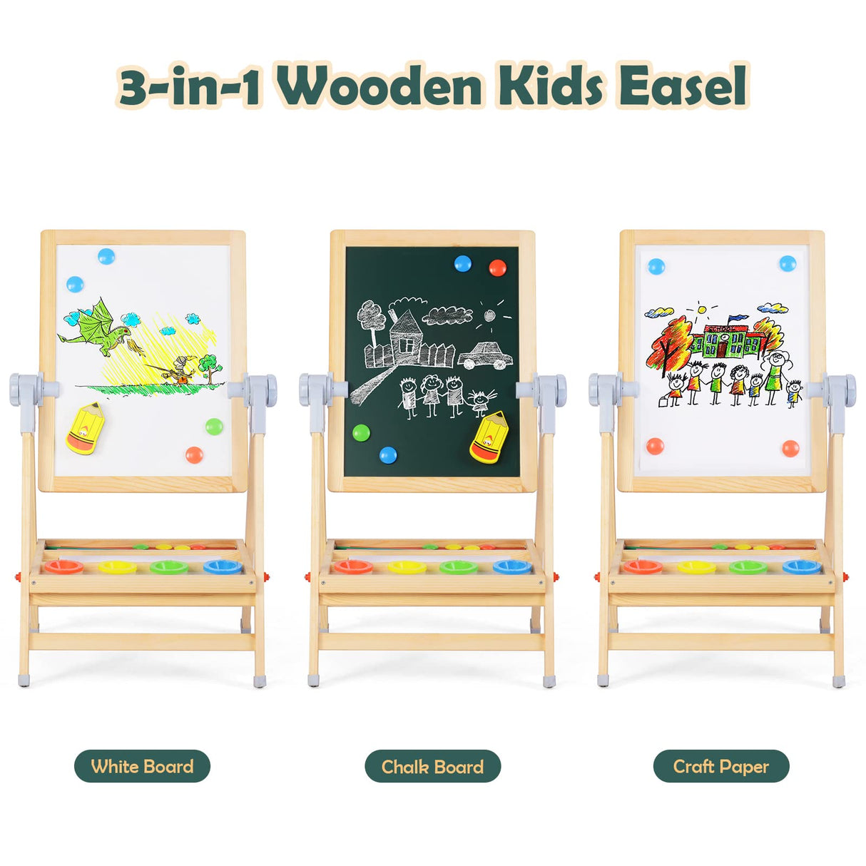 XCSOURCE Art Easel for Kids, 360ยฐRotating Adjustable Toddler Easel, Double Sided Wooden Kids Easel Drawing Board with Magnetic Chalkboard, Dry Erase White Board & Paper Roll Paint Art Set for Kids 2+ XCSOURCE