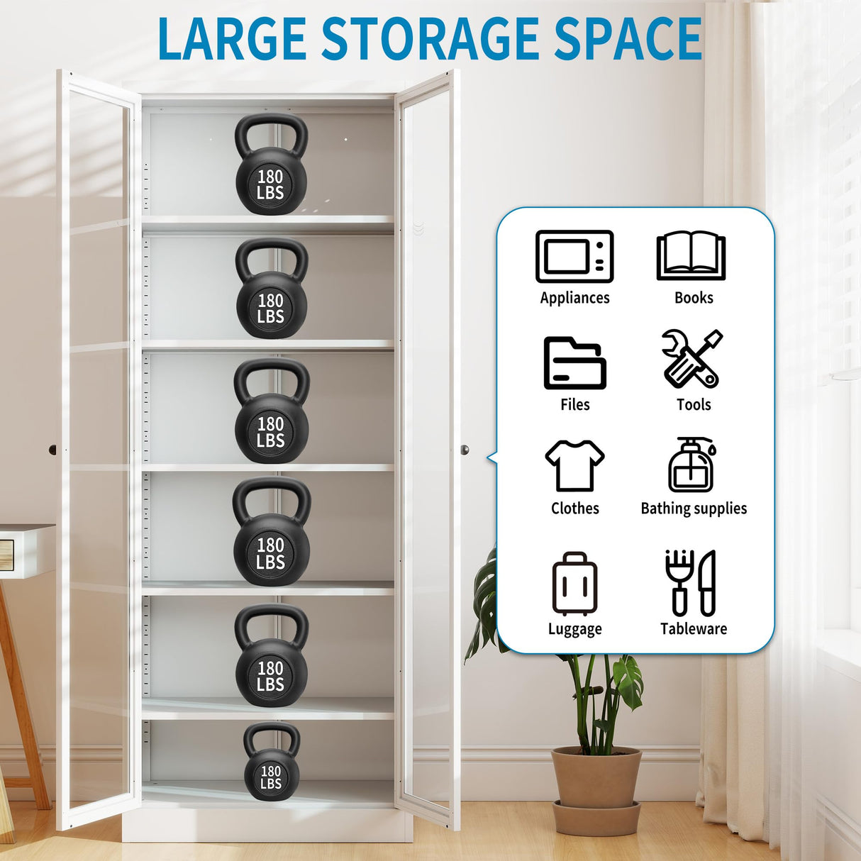 FLIXELIO Display Cabinet with Glass Doors 71" Tall Metal Kitchen Storage Pantry with Adjustable Shelves, Curio Storage Cabinet for Kitchen, Dining Room, Garage, Assembly Required FLIXELIO