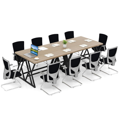 Giantex 10 FT Conference Table for 8-10 People, Modern 48" D x 118" W Large Meeting Table with Z-Shaped Metal Leg, Rectangle Conference Room Table for Office, Boardroom, Grey Oak