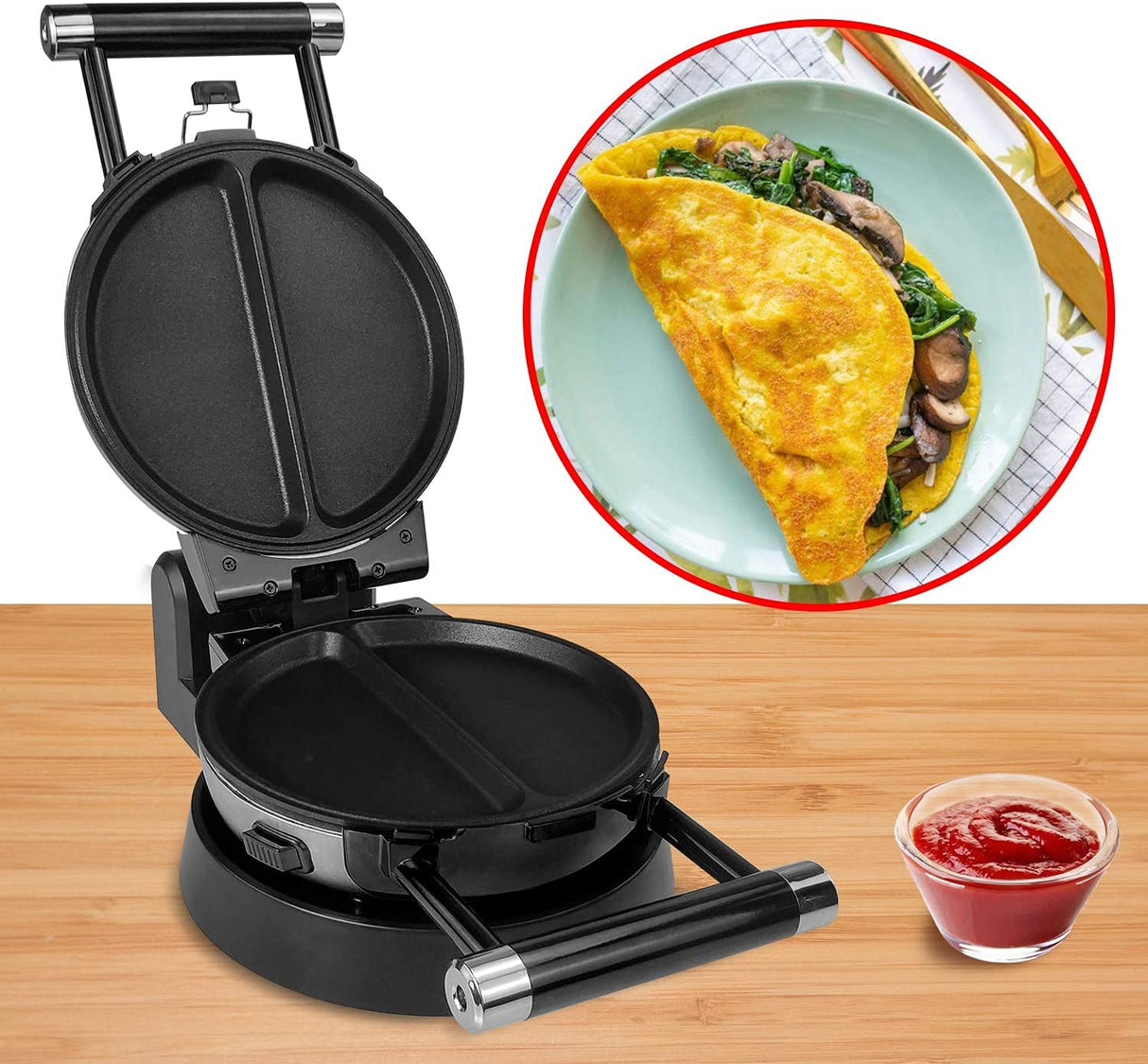 Health and Home 3-in-1 Waffle, Omelet, Egg Waffle Maker, 3 Removable Nonstick Baking Plates, Upgraded 360 Rotating Belgian Maker Health and Home