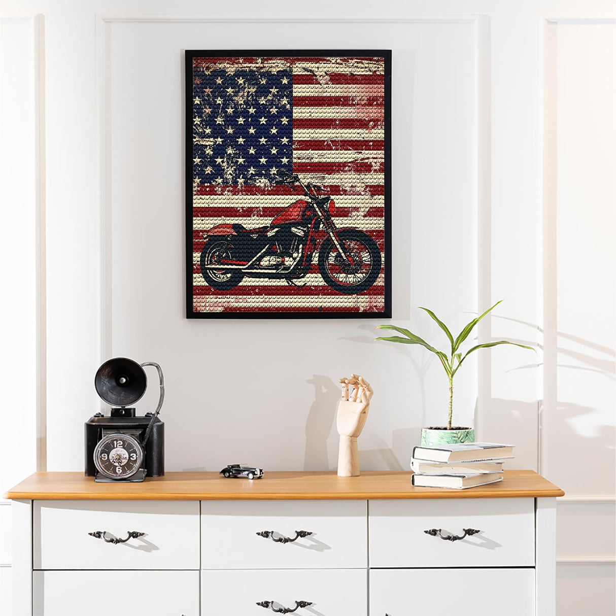 UPABLUNSO American Flag Motorcycle Diamond Art Painting Art Kits for Adults Diamond Art Painting Diamond Art Kits 5D Gem Art Painting Art Kits for Home Wall Decor 12x16inch UPABLUNSO