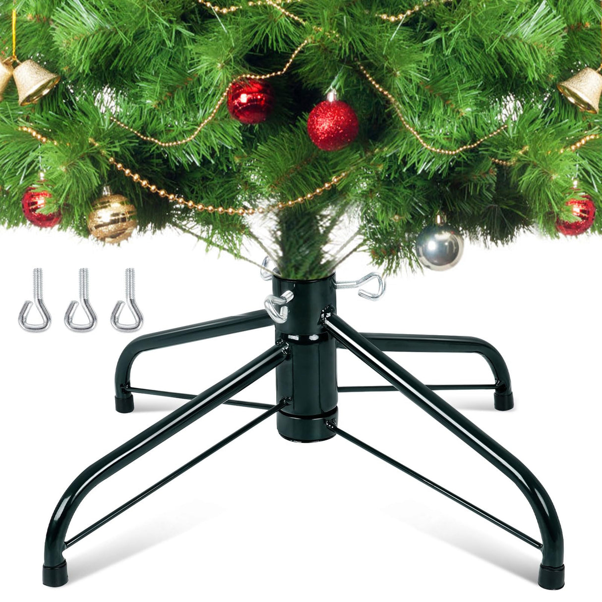 Christmas Tree Stand, Christmas Tree Base Replacement (Length16.1, Dia 1.25") for Artificial Trees up to 2-7 FT Heavy Duty Folding Christmas Tree Stands Dark Green Digury
