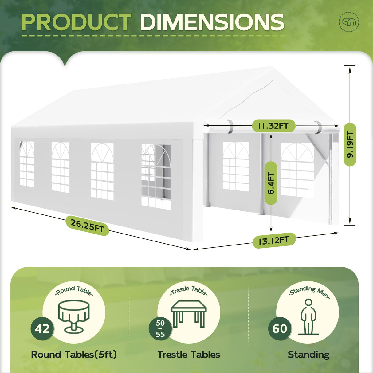 Devoko 13x26 Party Tent Heavy Duty Outdoor Wedding Tent with Removable Sidewall,Outdoor Gazebo Event Shelter Canopy, Large Tent for Wedding, Carport, Parties, Waterproof (White) Devoko