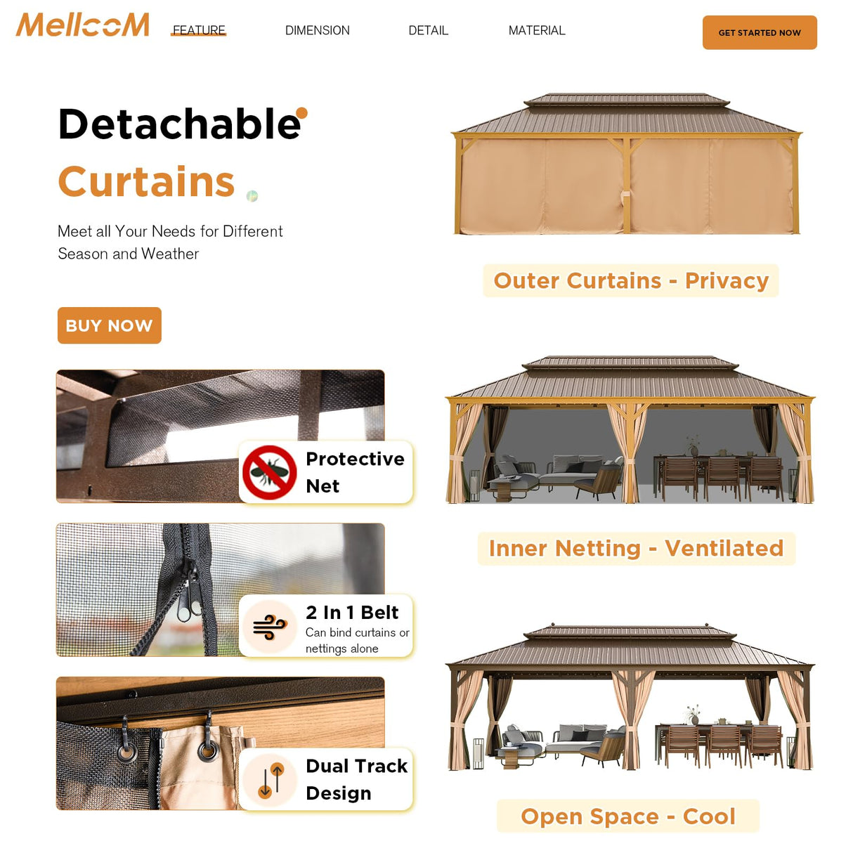 MELLCOM 12' x 24' Gazebo, Hardtop Gazebo Wood-Looking Gazebo with Galvanized Steel Double Roof, Aluminum Frame, Outdoor Patio Hardtop Gazebo with Netting and Curtains for Deck, Backyard, Patio, Lawns MELLCOM