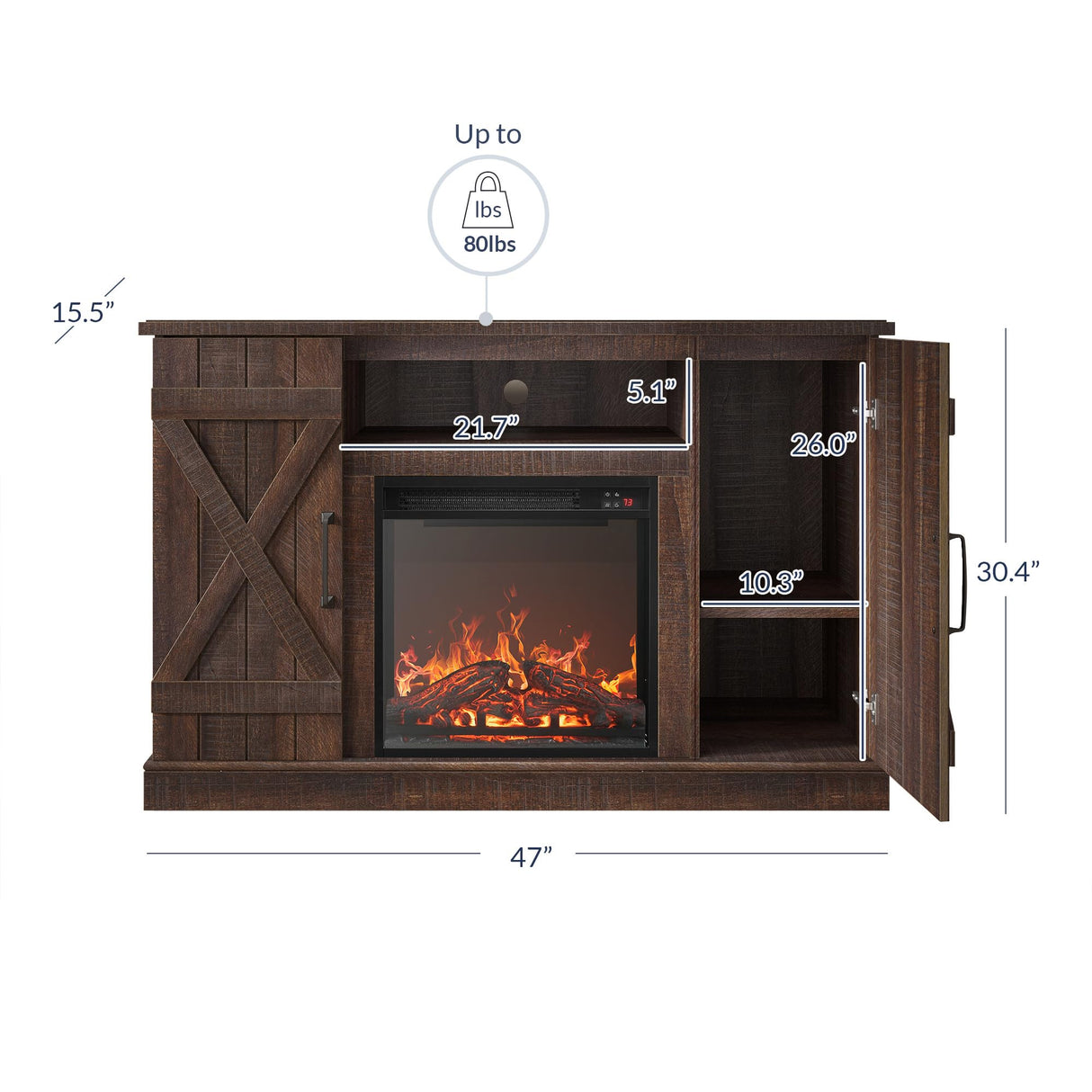 BELLEZE 47" TV Stand with 18" Electric Fireplace Heater & Media Entertainment Center Console Table for TV up to 50" with Open Storage Shelves & Cabinets - Veropeso (Espresso) BELLEZE