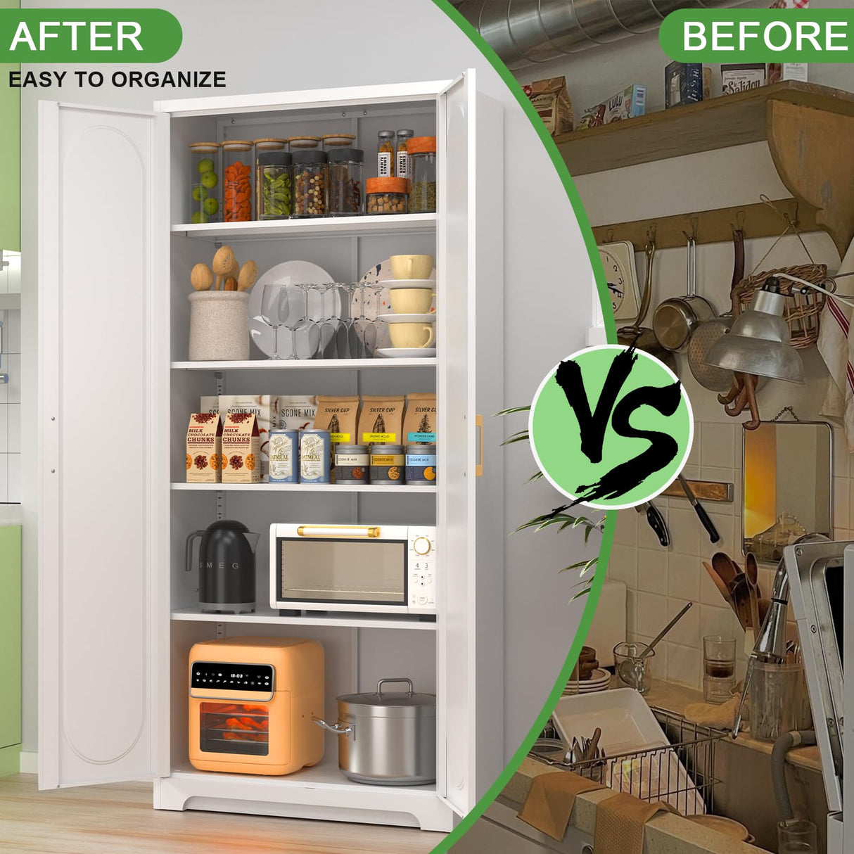 TIMELESS PIECES Kitchen Pantry Cabinet,Pantry Storage Cabinet, 71" Tall Kitchen Storage Cabinets with Doors and 4 Adjustable Shelves,Metal Food Pantry Cabinet for Kitchen, Livingroom TIMELESS PIECES