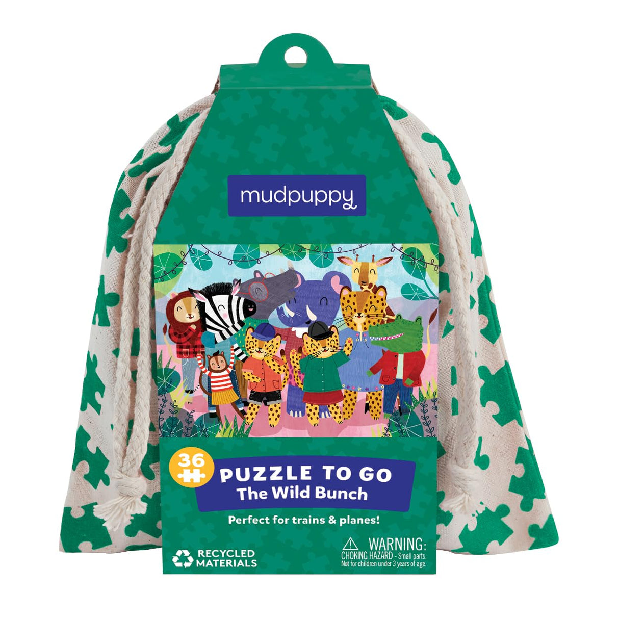 Mudpuppy The Wild Bunch Puzzle to Go from Mudpuppy - 36 Piece Jigsaw Puzzle for Children Ages 3+, Adorable Animal Illustrations, Muslin Bag for On The Go Puzzling Fun! Mudpuppy