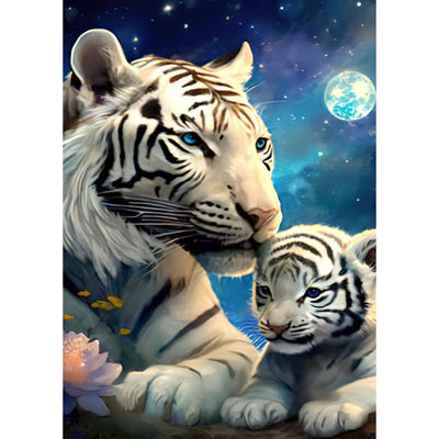 DOMROM White Tiger Diamond Painting Kits for Adults, Tiger Full Drill Diamond Dots Paintings for Beginners, Round 5D Paint with Diamonds Pictures Gem Art Painting Kits DIY Crafts Kits 12x16 inch