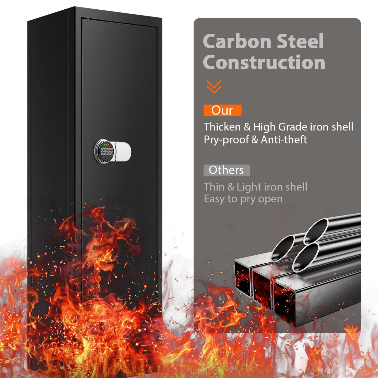 2025 8-Gun Fireproof Gun Safe for Rifles and Pistols, 51" Tall Quick Access Rifle Cabinet for Home Defense, 70lbs Heavy Duty Rifle Safe with Adjustable Rifle Racks fit Rifles of Different Heights Tiskgg