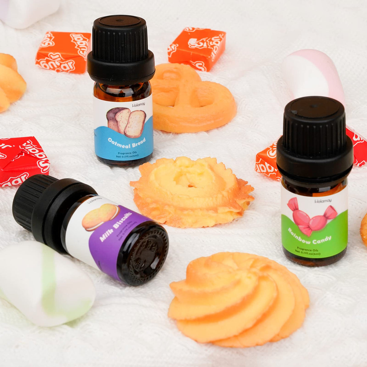 Holamay Dessert Fragrance Oils, Scented Oils Set of 10 Sweet Soap & Candle Making Scents - Creamy Vanilla, Apple Cinnamon, Cookies and More, Aromatherapy Diffuser Oil, Holiday Essential Oil Set Holamay