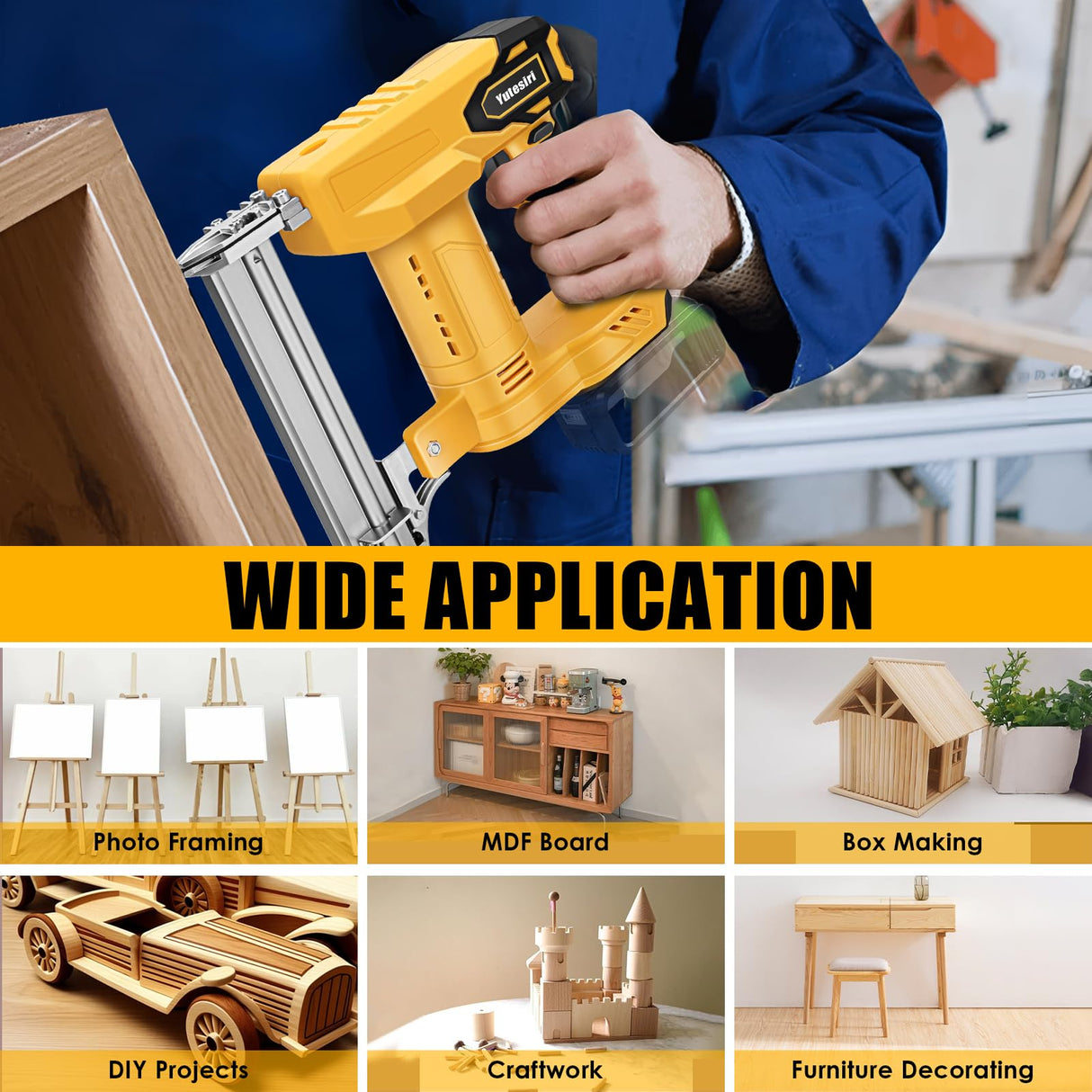 18GA Cordless Brad Nailer Compatible with Dewalt 20V MAX Battery, 2 in 1 Brushless 5/8 to 1-1/4 Inch Cordless Nail Gun with 1000pcs Nails/Staples for Carpentry and Woodworking Projects(Tools Only) Yutesiri