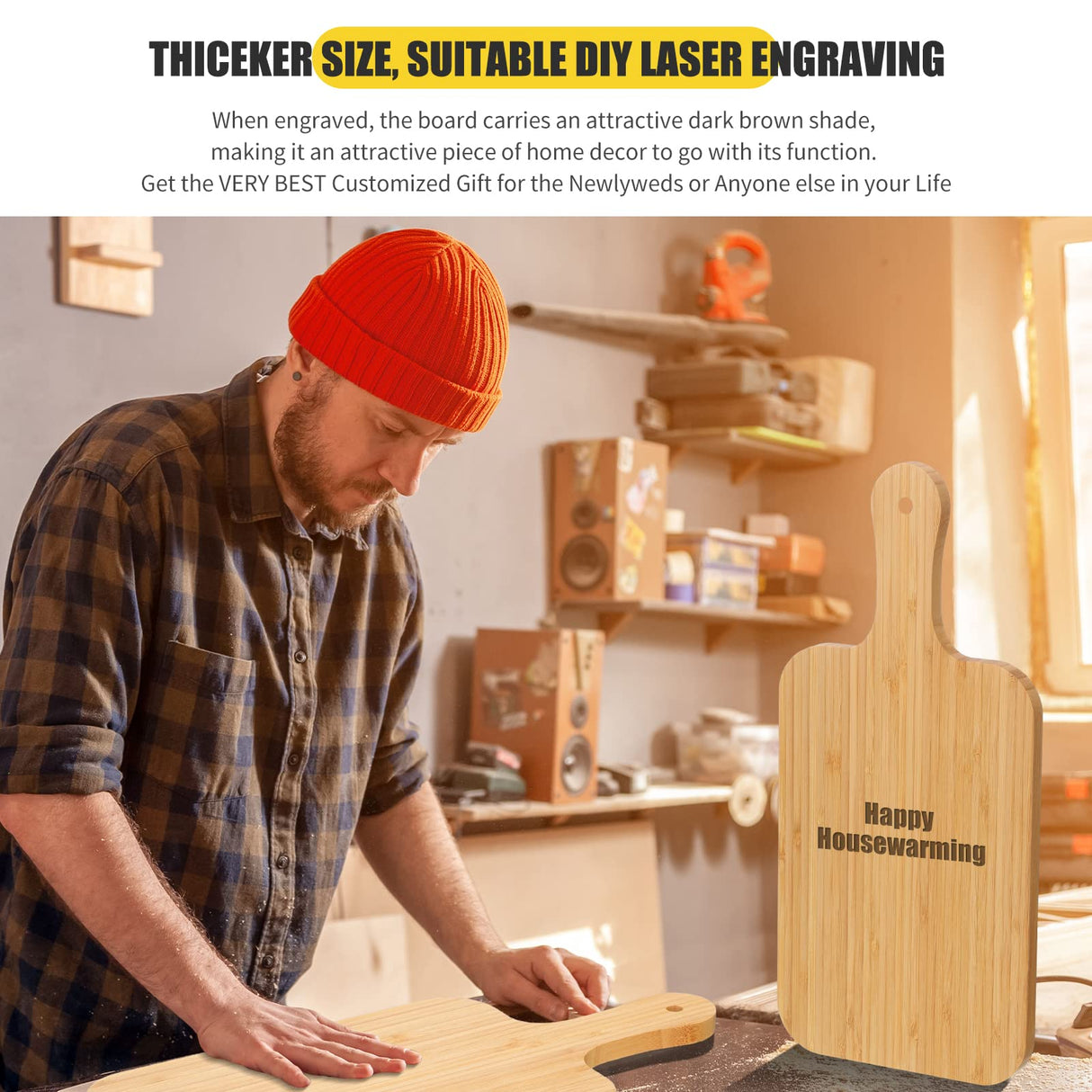 Didaey 6 Pcs Bamboo Cutting Board Set Plain Wood Chopping Board with Handle Kitchen Charcuterie Boards Bulk Engraving Serving Tray for DIY Laser Engraving Wedding Housewarming Gift (15 x 7 Inch) Didaey