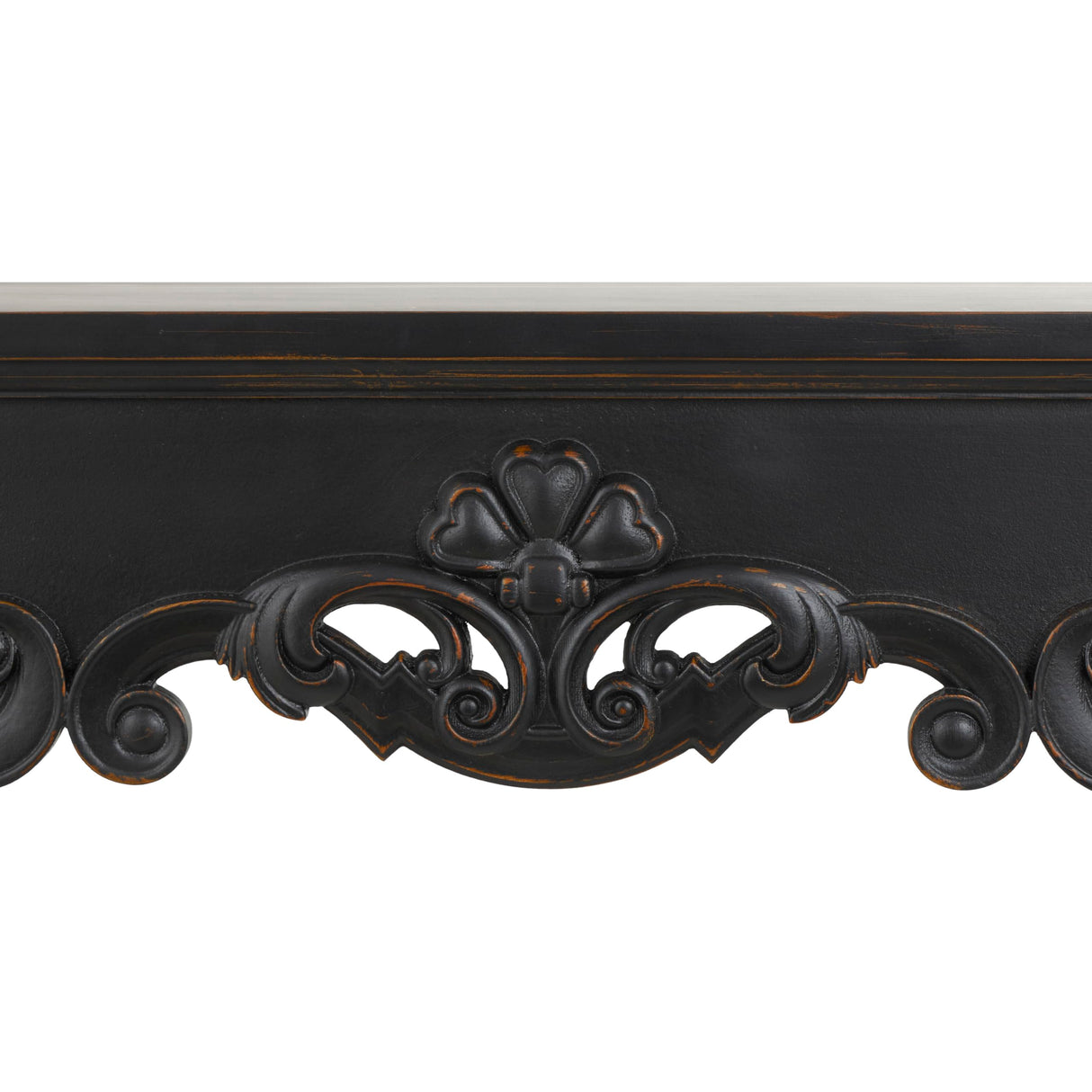 Deco 79 Wood Scroll Freestanding Fireplace Mantle with Floral Accents, 45" x 10" x 43", Black Deco 79