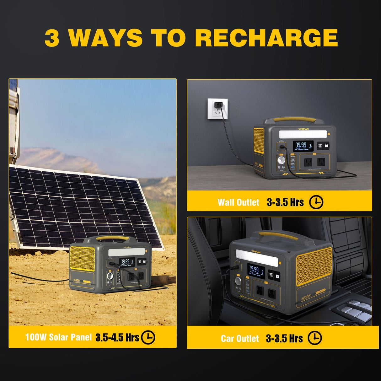 VTOMAN 600W Portable Power Station, LFP Battery Powered Generator with 2x 600W AC Outlets (Surge 1200W), 4x USB ports, 3x DC Output for Outdoor Camping, Vehicle Emergency, Electric Backup VTOMAN