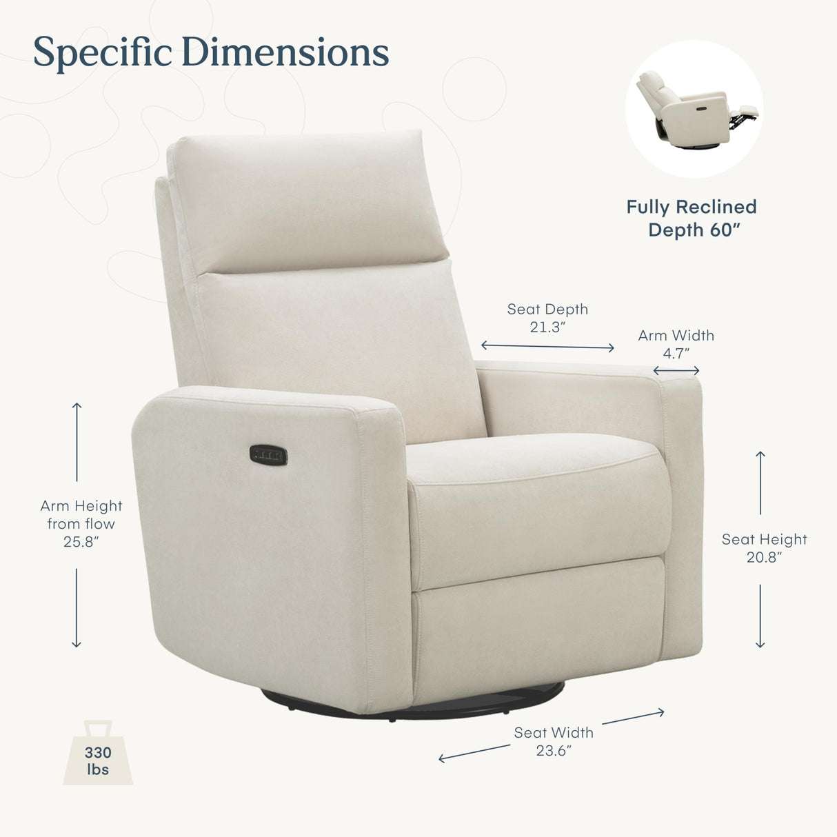 Nurture& The Glider Plus - Premium Nursery Power Recliner | Swivel Chair with Adjustable Head Support and Adjustable Lumbar Support | Built-in USB - The Ultimate Comfort for Nursing, Relaxing (Ivory) Nurture&