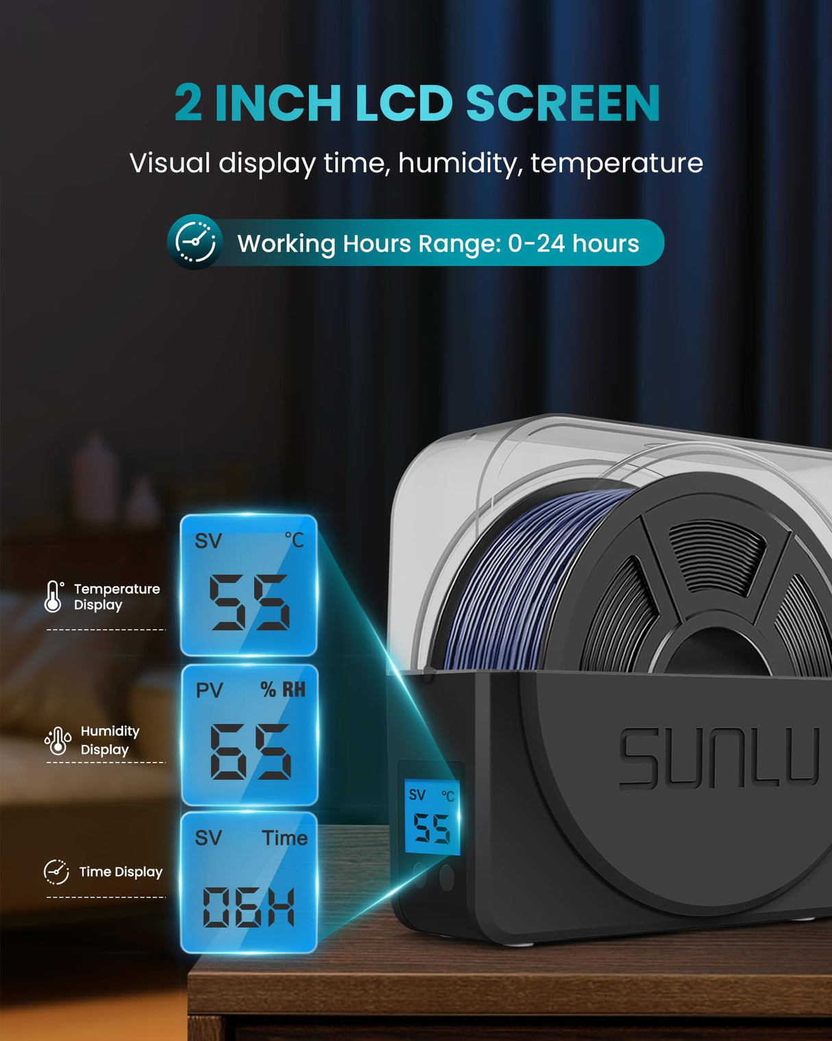 SUNLU Filament Dryer Box for 3D Printer Filament, S1 Plus Filament Dehydrator with Fan Design, Filament Storage can Keep 1.75 2.85 3.00mm PLA PETG ABS Filament Dry During 3D Printing (Black) SUNLU