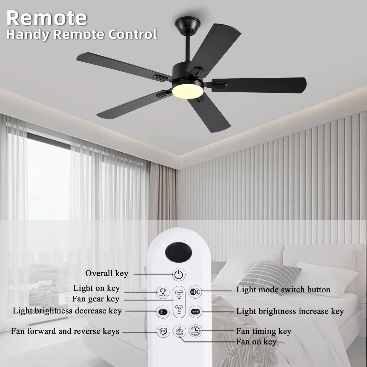 FUMLTP 52 inch Modern Ceiling Fans with Lights APP/Remote Control, Low Profile Reversible 6 Speeds Ceiling Fan Light for Indoor/Outdoor Patio Bedroom Living Room,Black FUMLTP