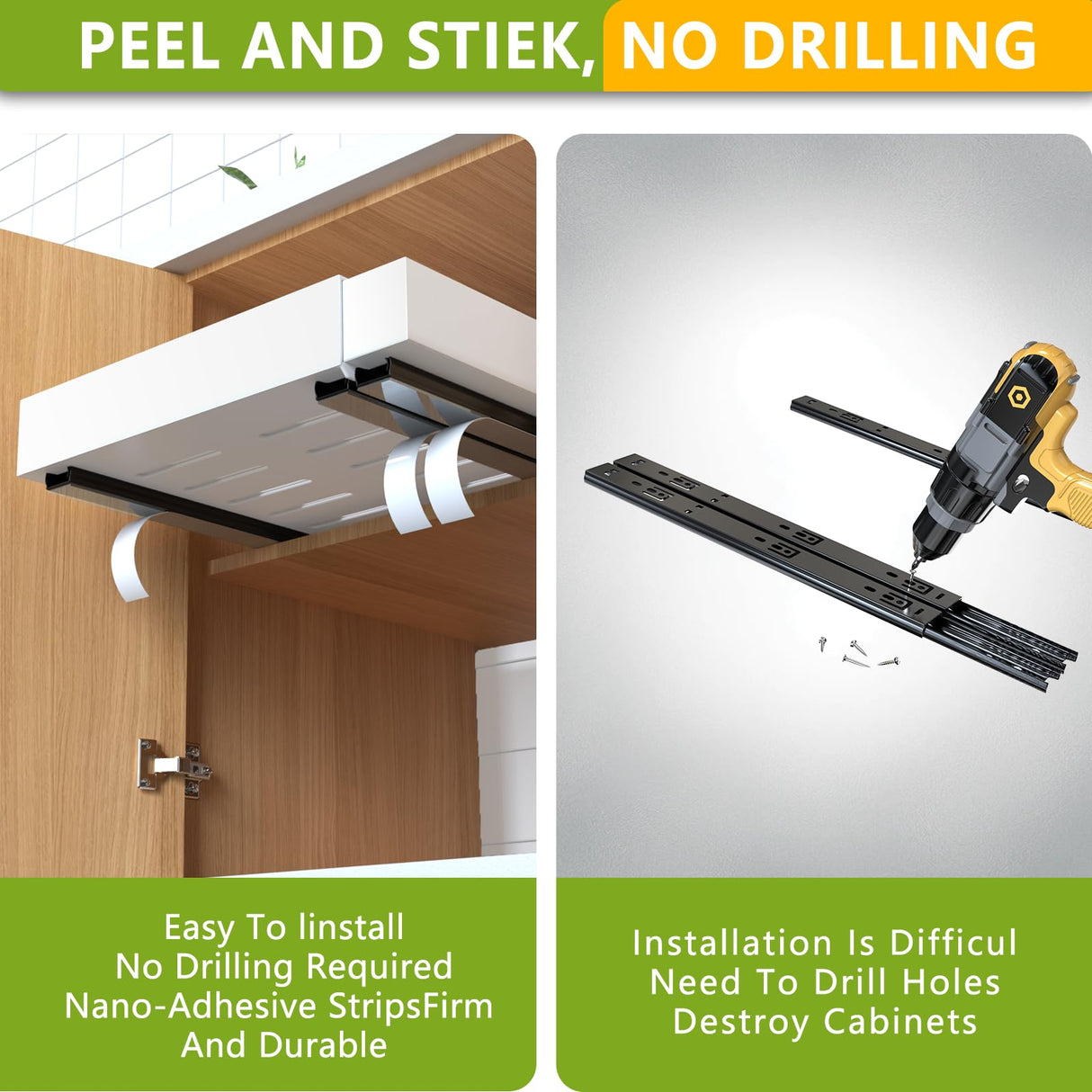 2 Pack Pull Out Cabinet Organizer 21" Deep Expandable Slide Out Drawer Organizers,No Drill Pull Out Drawers Adhesive with Nano Compatible Framed Cabinets Shelves For Kitchen Pantry Adjustable Width Mlinavn