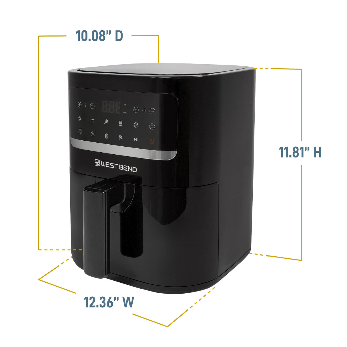 West Bend Compact Air Fryer 5-Quart Capacity with Digital Controls and 10 Cooking Presets, Nonstick Frying Basket, 1500-Watts, Black West Bend