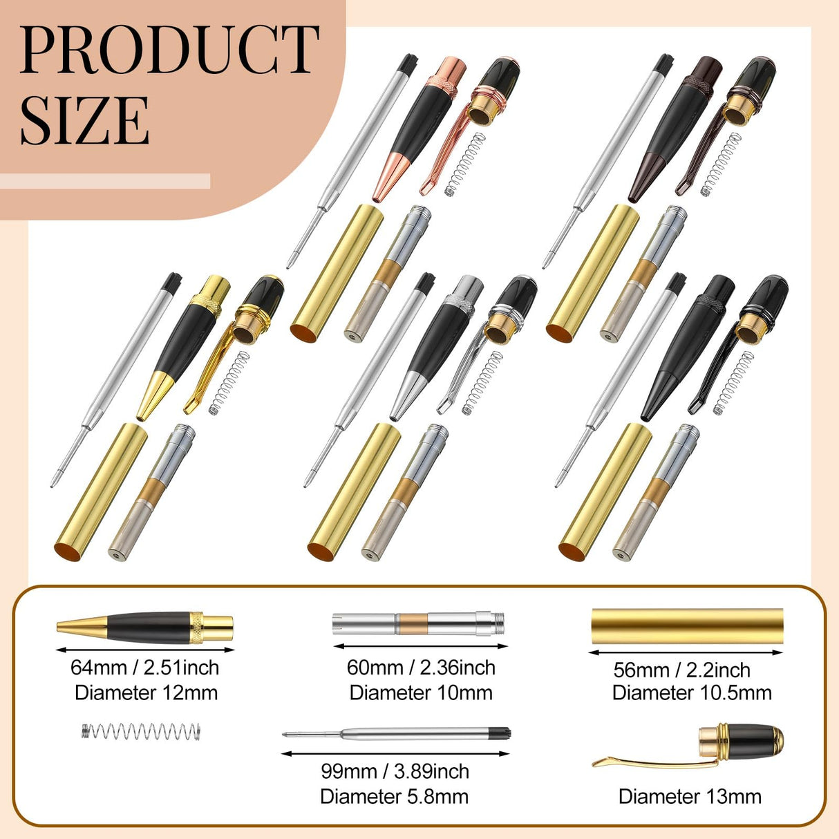 Colarr 10 Set Pen Making Kit Include 10 Woodturning Pen Kit 10 Exotic Wood Pen Blanks Twist Ballpoint Pen Kit with Refill Copper Pen Turning Supplies for DIY Pen Making Classroom Teacher Student Gift Colarr