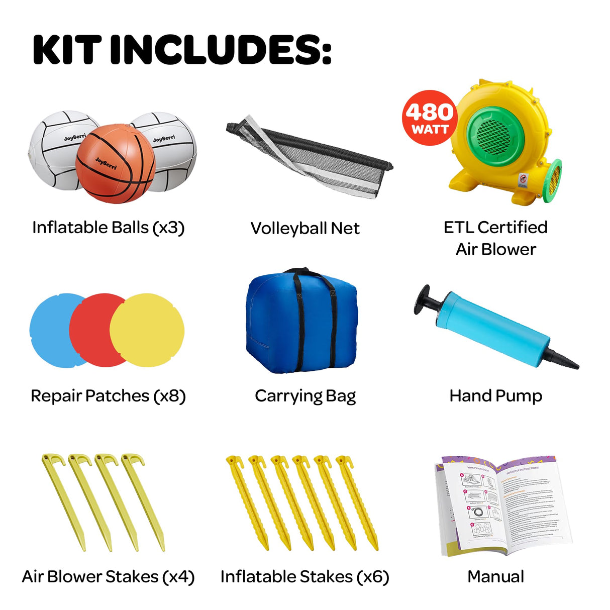 JoyBerri Bouncy House - 16.8' x8.9' Ft Extra Large, Inflatable Bounce House for Kids and Adults - with Air Blower, Volleyball Net, Basketball Hoop and Slide - ASTM Certified JOYBERRI